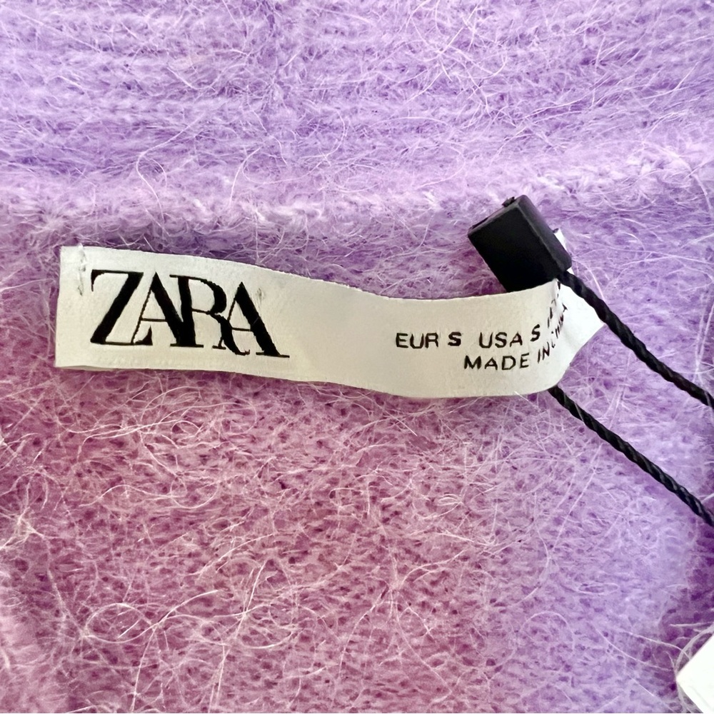 NWT Zara Lilac Purple Alpaca Cropped Long Sleeve Cardigan Sweater - Small - Picture 7 of 7